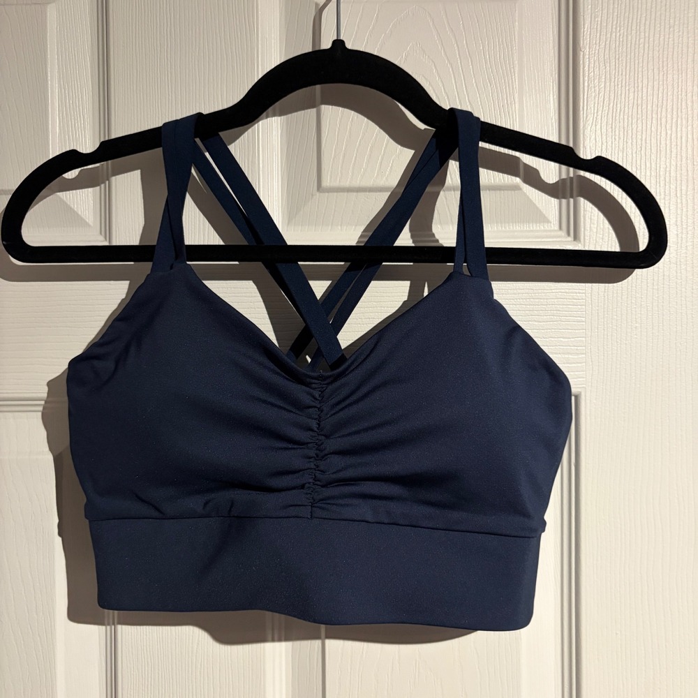 Handful Adjustable Sports Bra Navy Blue Ruched Front Size Medium Yoga Gym Active